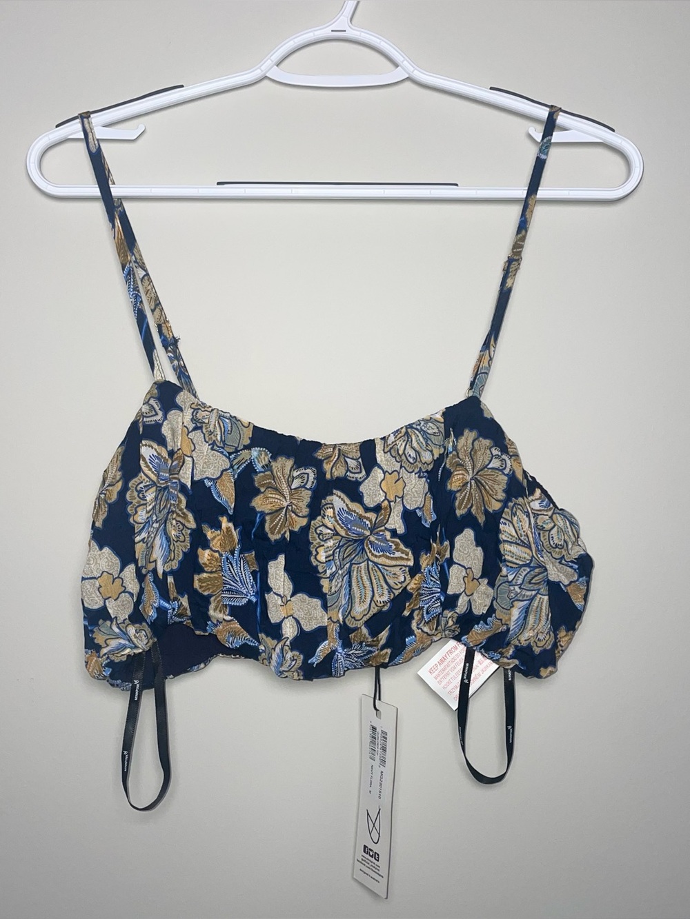 Minkpink M Deep Blue Yellow Floral Adjustable Straps Quinn Crop Top Boho NWT